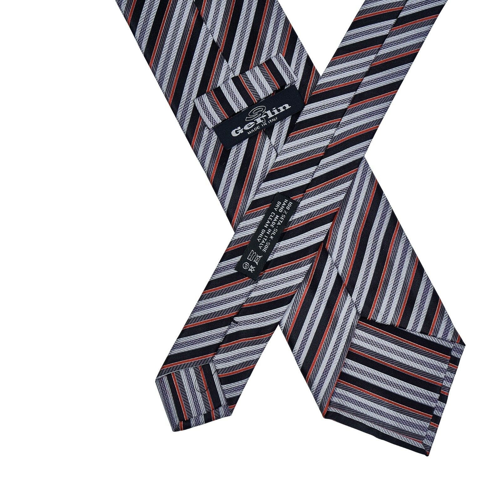 $220 ITALO FERRETTI x GERLIN Tie Silk Striped Grey & Red Handmade in Italy ZILLI