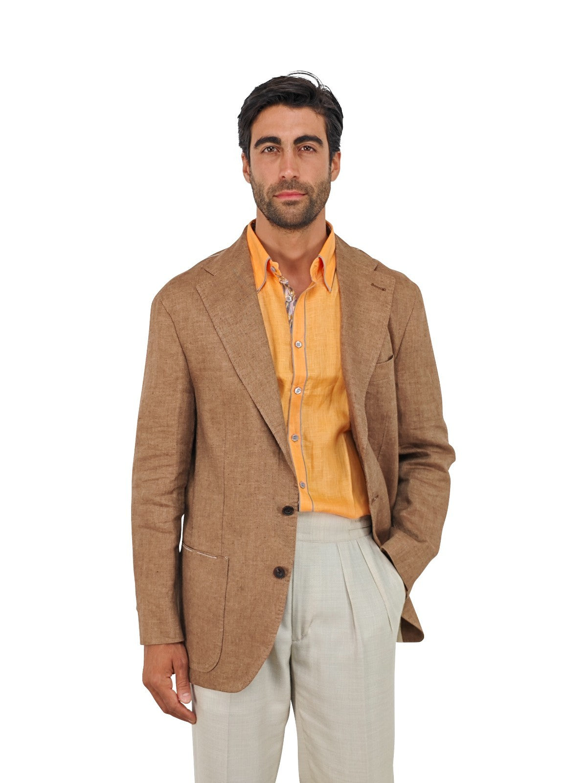 $1450 RUBINACCI NAPOLI Brown Birdseye Jacket Sport Coat 100% Linen 44 US / 54 EU