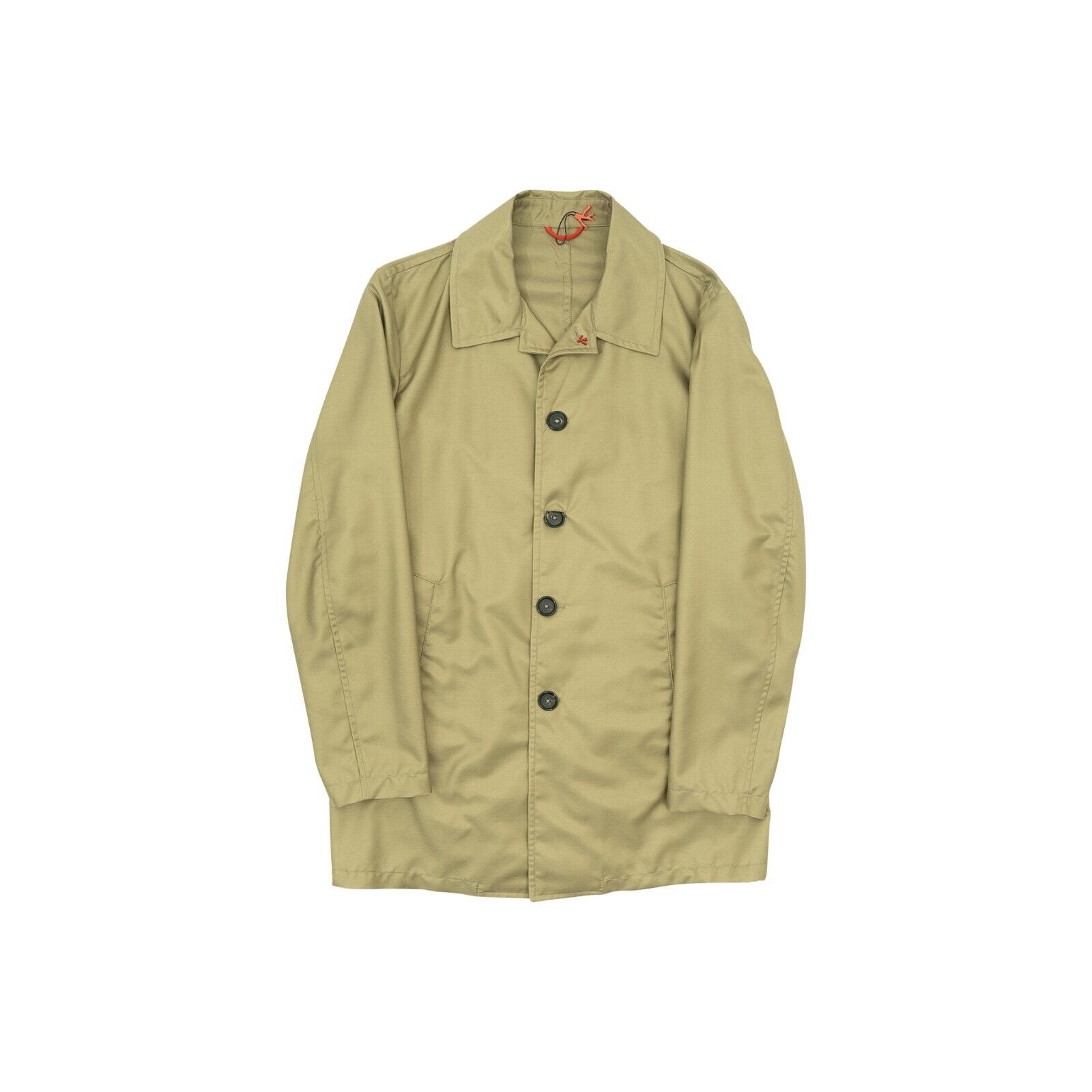 $2800 ISAIA Green Olive Trench Coat Carcoat Techno Cashmere / Silk 38 US / 48 EU