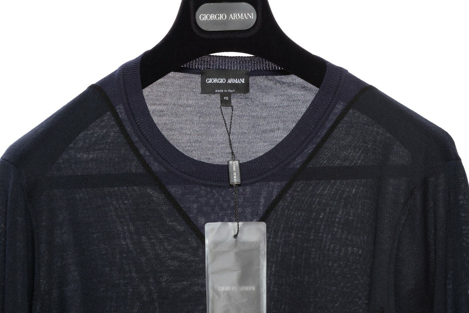 750$ GIORGIO ARMANI Sweater Virgin Wool Blue Midnight 38 US / 48 EU Regular Fit