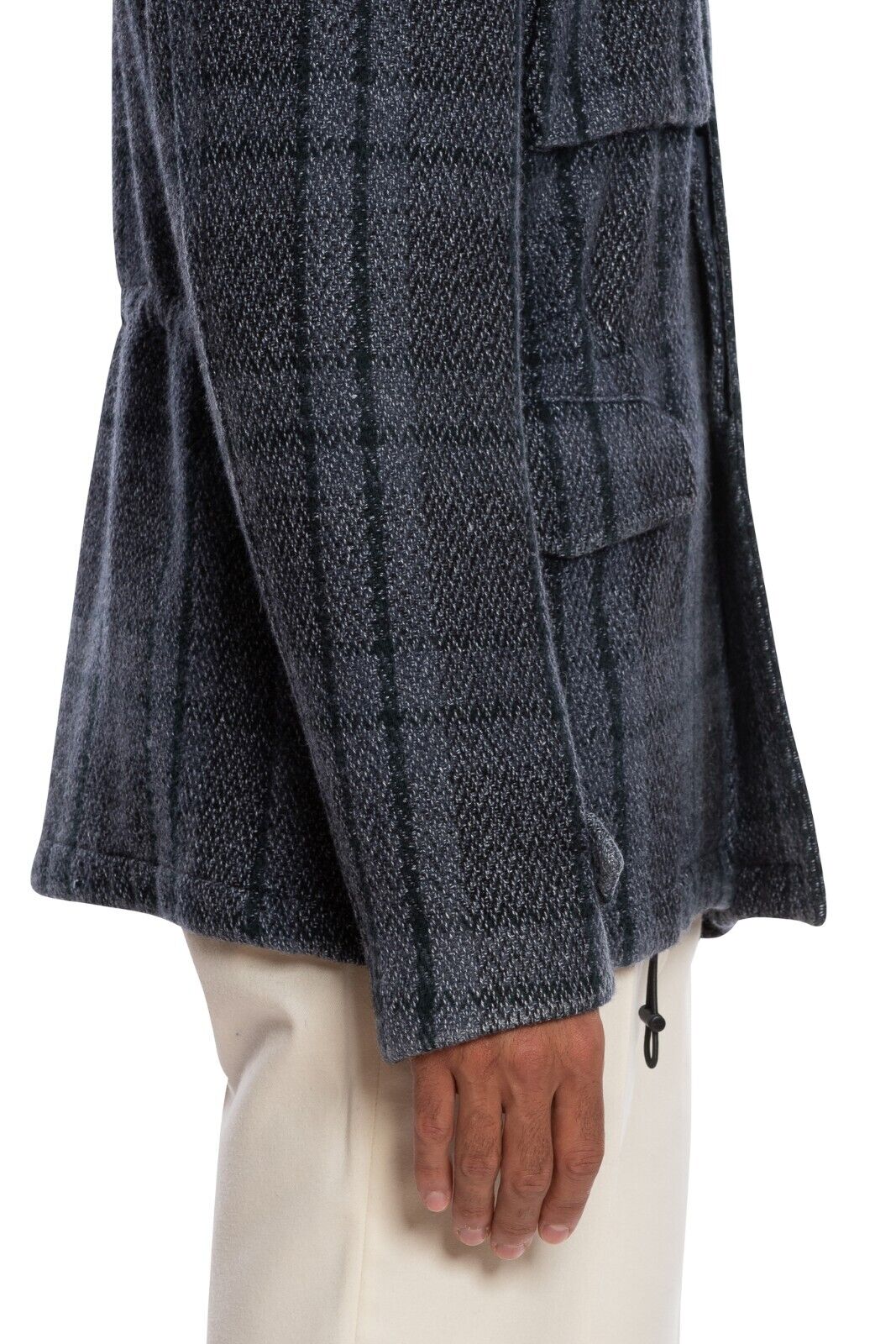$1900 BOGLIOLI MILANO Blue Safari Coat Check Wool Silk Linen 40 US / 50 EU