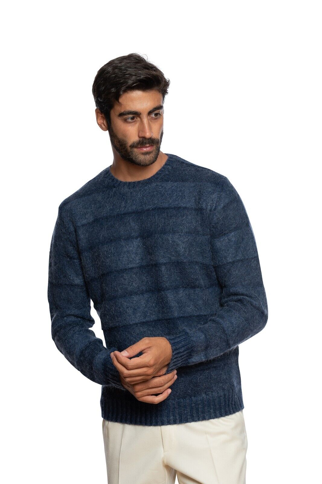 430$ DELLA CIANA CASHMERE Sweater Crewneck Wool / Mohair Blue 40 US / 50 EU