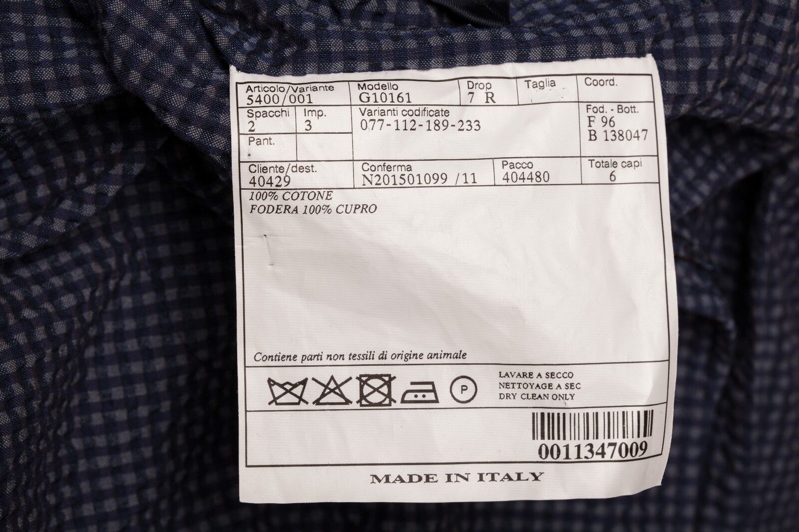 BELVEST Blue Cotton Micro Checks Jacket Blazer 46 US / 56 EU 7R