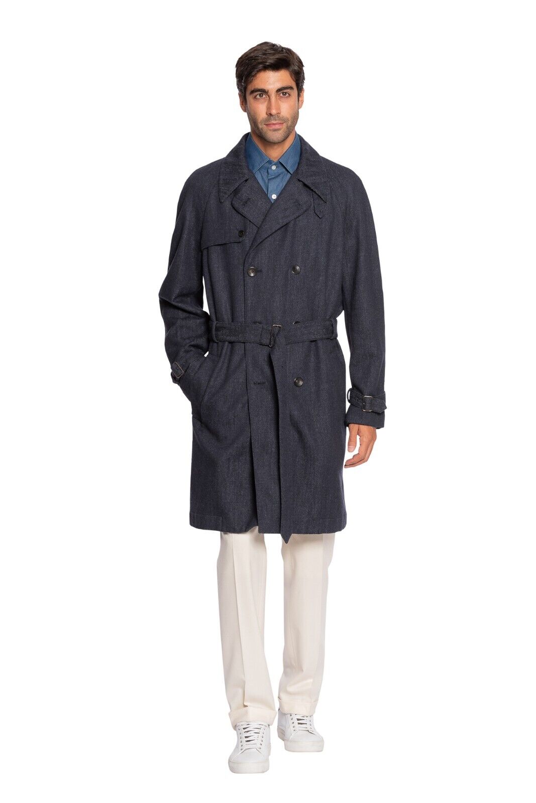 $2200 BOGLIOLI Double Breasted Blue Trench Coat Cashmere Blend 42 US / 52 EU