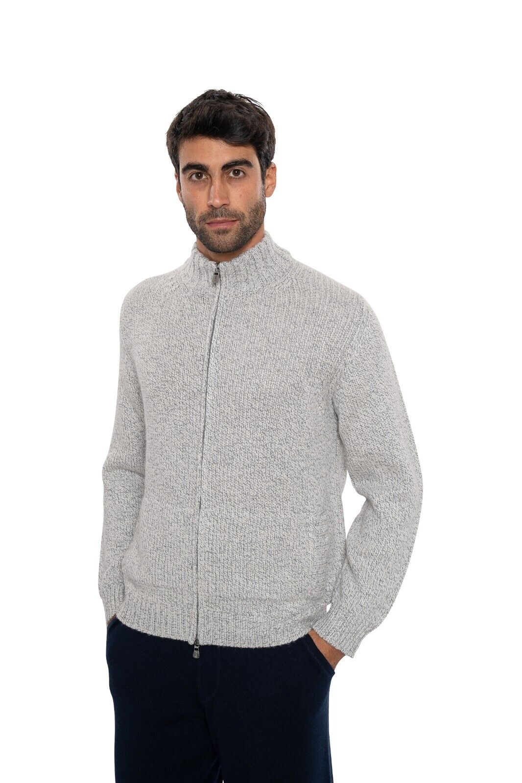 $2000 FEDELI CASHMERE "Malfilè" Gray Cardigan Jacket Full Zip Cashmere