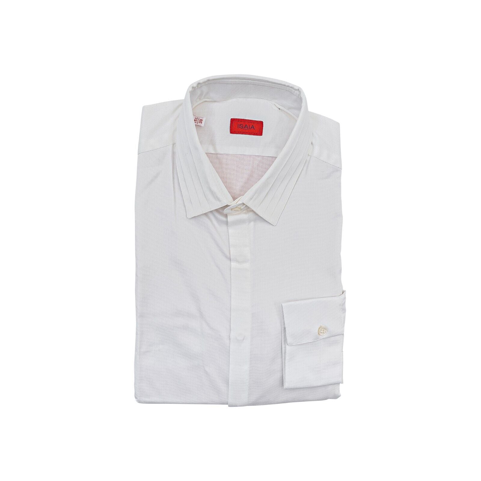 690$ ISAIA NAPOLI White Hand-Sewn Plissè Collar Dress Shirt Cotton  15.5 - 39