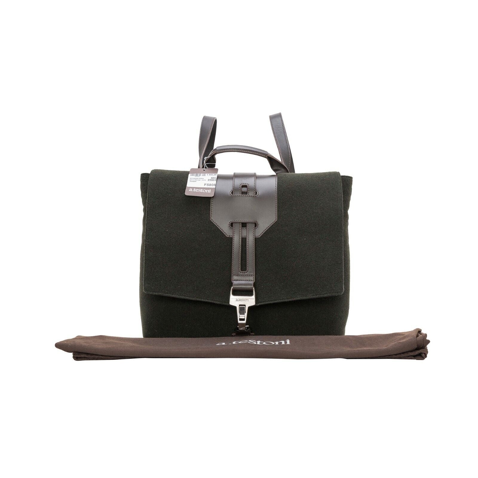 $820 Testoni Bologna Messenger Bag Backpack Loden Wool + Tosco Calf