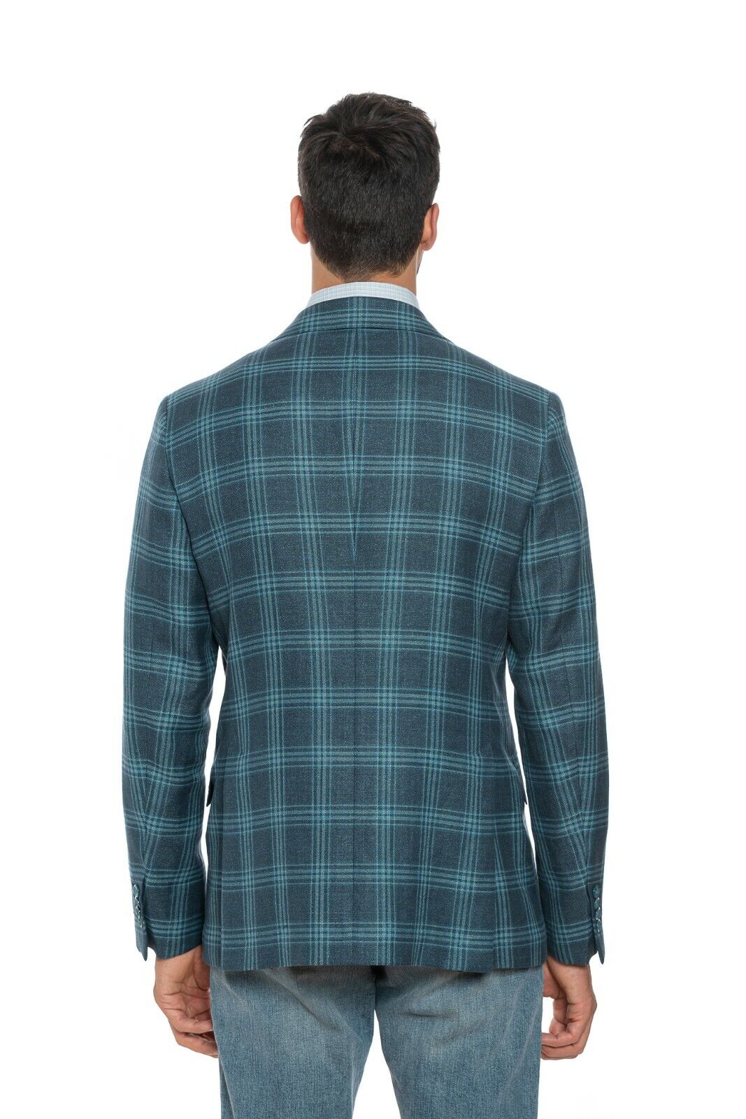 2180$ BELVEST Blue / Aquamarine Jacket Hemp + Wool Checks Super Slim Fit