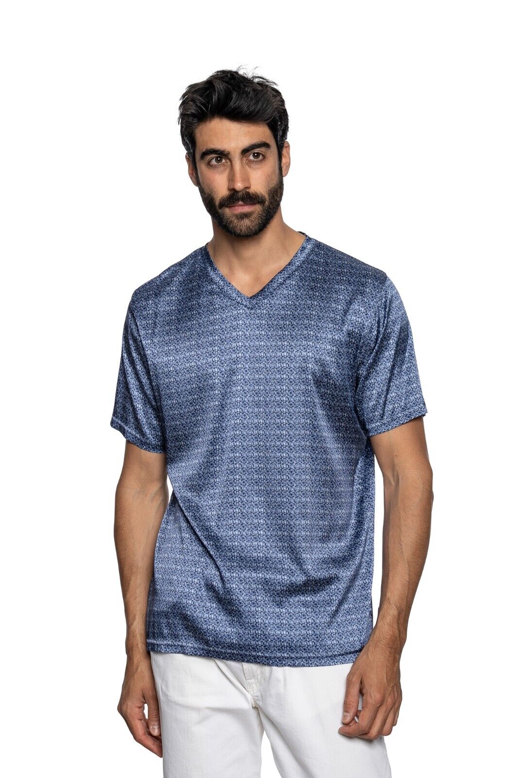 750$ ITALO FERRETTI T-Shirt "GEOMETRIC" 100% Silk COMO STRETCH 40 US / 50 EU