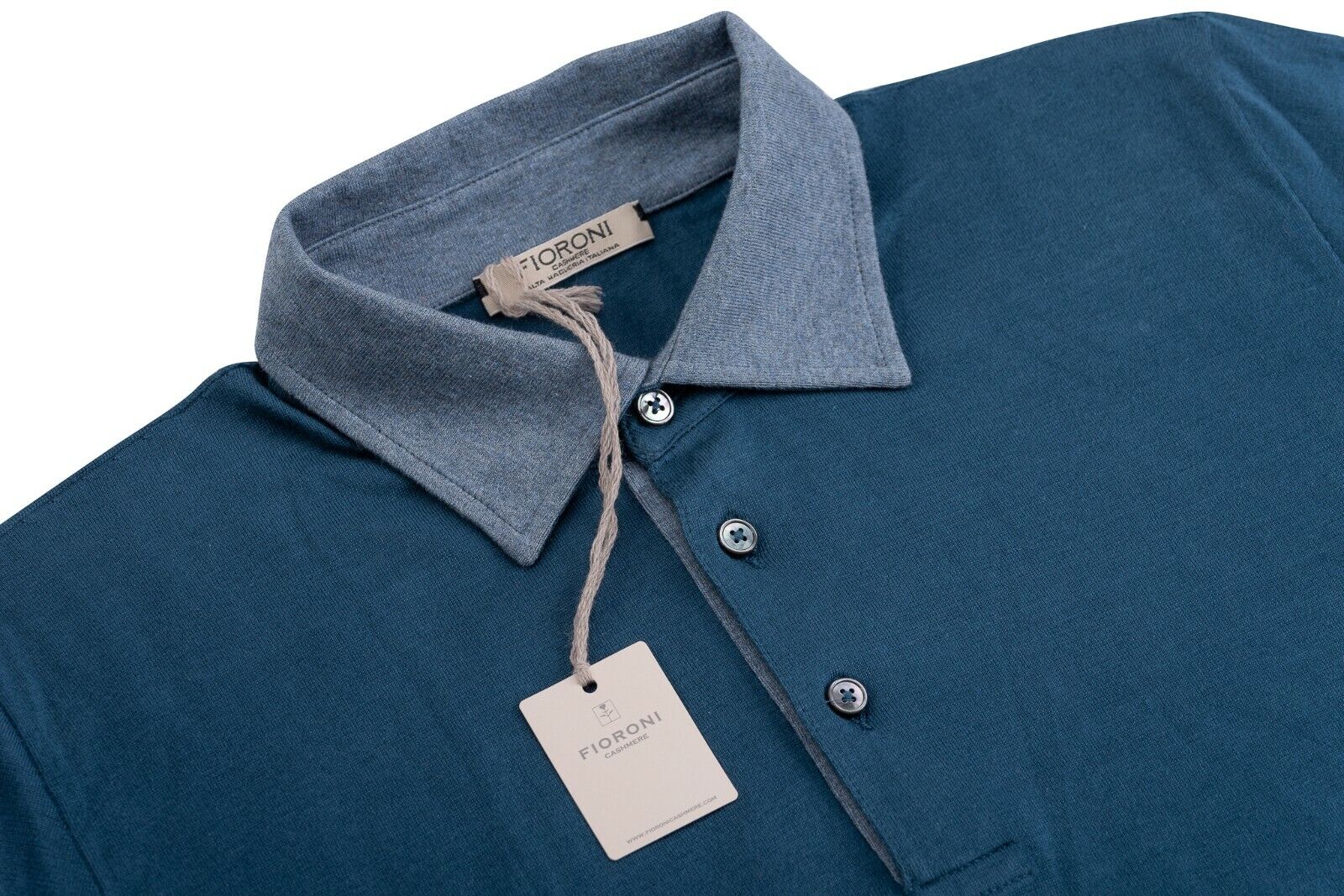 Luxury Knitwear FIORONI CASHMERE by Attolini Polo Blue Pure Cashmere 40 US 50 EU