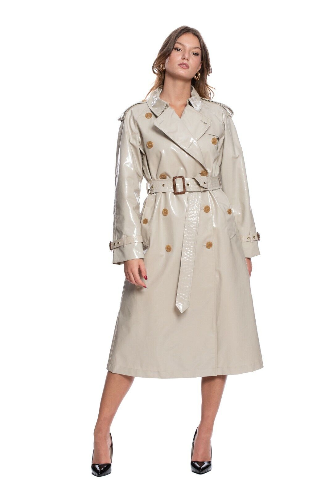 $2350 BURBERRY EASTHEATH Trench Coat Coated Cotton Check Laminated Stone
