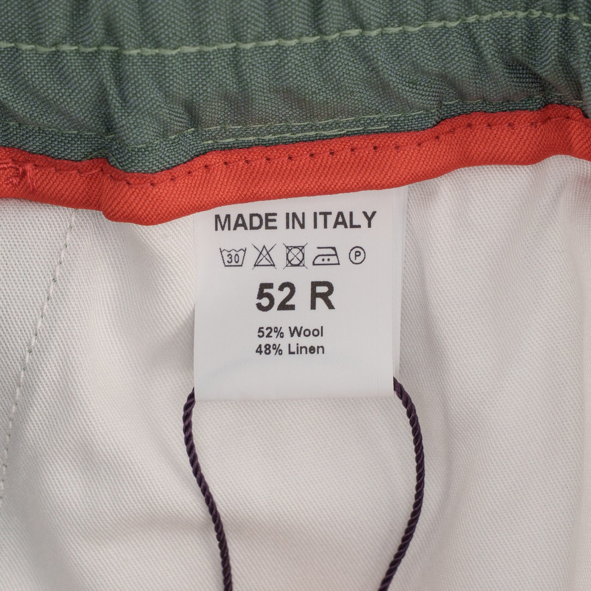 1300$ ISAIA NAPOLI Sage Green Drawstring Pant Wool - Linen 36 US / 52 EU