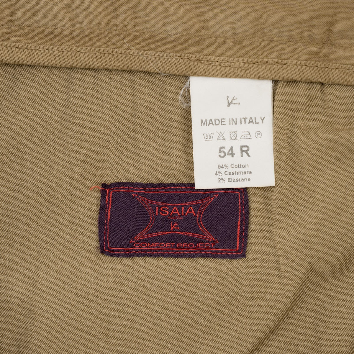 925$ ISAIA NAPOLI "SpaccaNapoli" Beige Pant Chin Cotton Cashmere Reg 38 US 54 EU