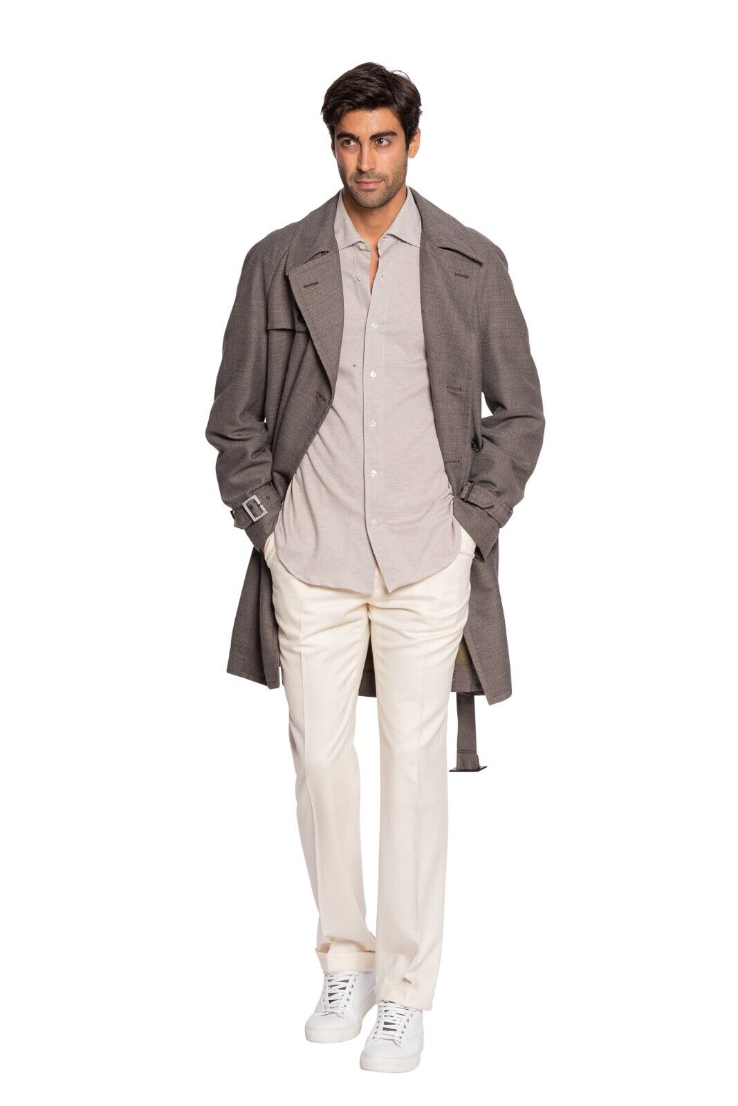 $1700 BOGLIOLI Double Breasted Hot Gray Trench Coat Wool Blend 40 US / 50 EU