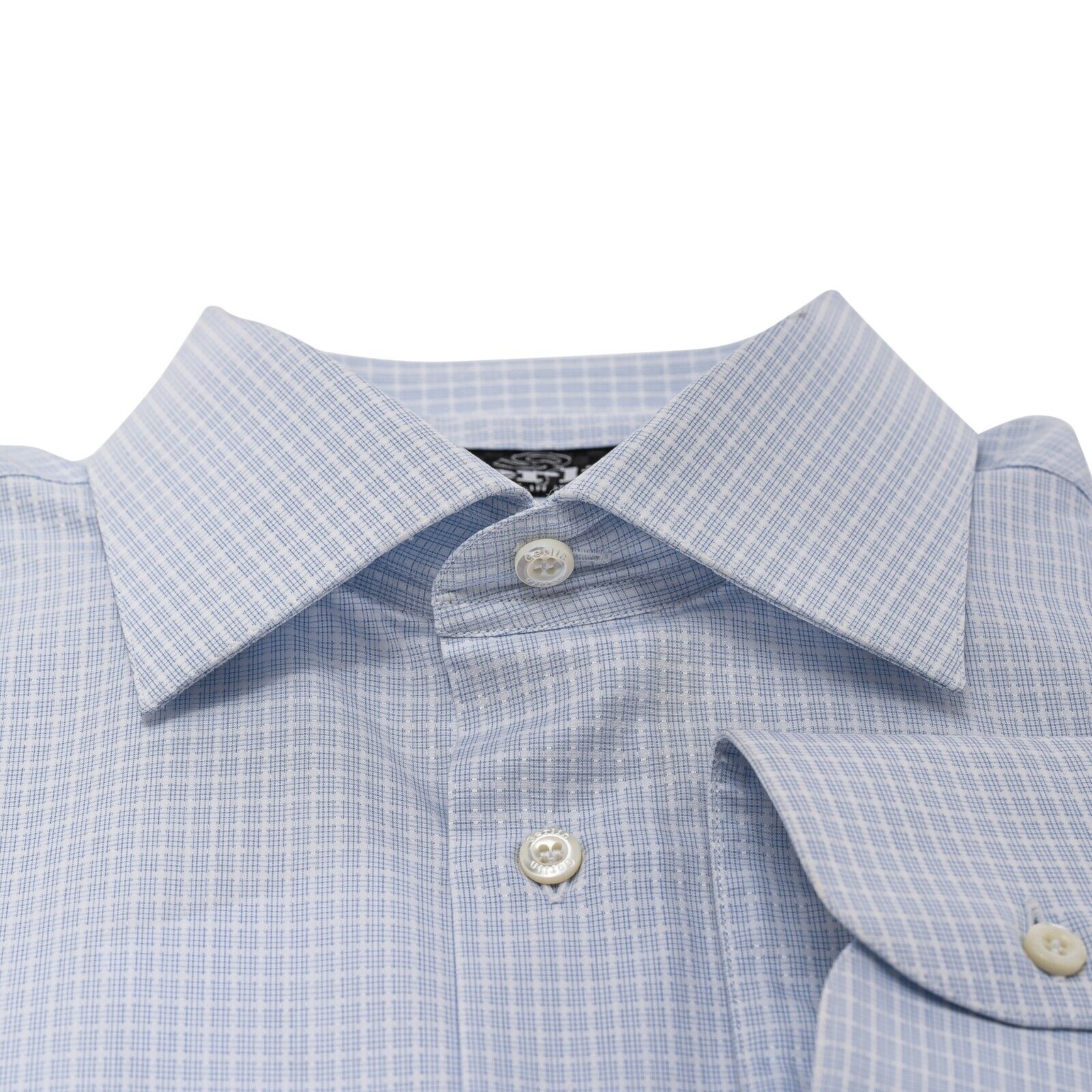 690$ LUXURY GERLIN Shirt Blue Checks Fine Cotton 16 - 41 7C BIJAN
