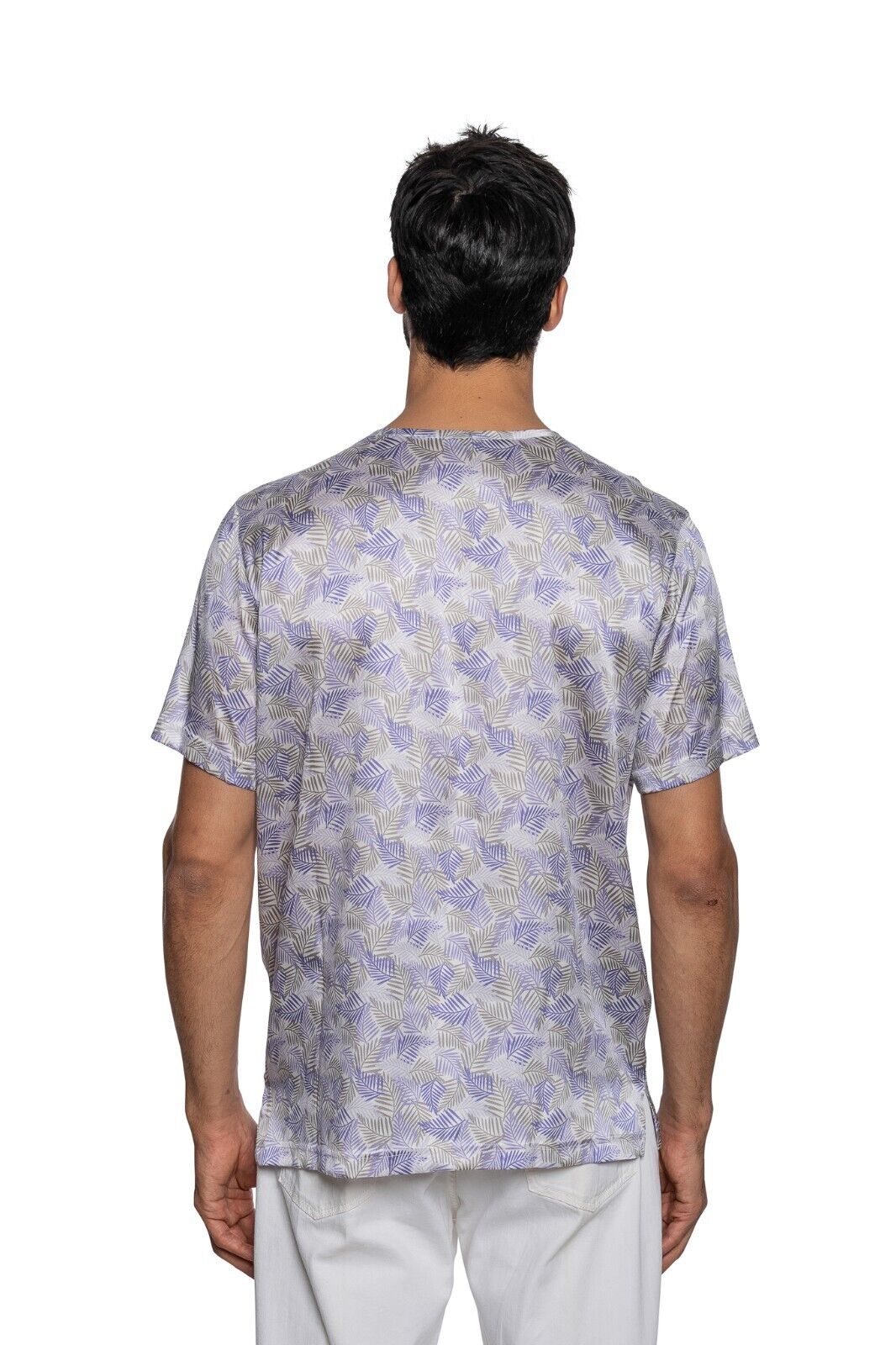 750$ ITALO FERRETTI T-Shirt White / Lilac "PALM" 100% Silk COMO Size L ZILLI