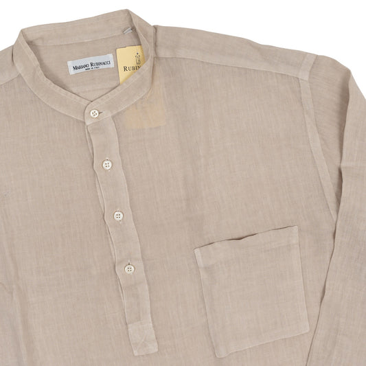 520$ RUBINACCI NAPOLI Beige Hand-Sewn Popover Shirt 100% Linen Classic Fit Sz L