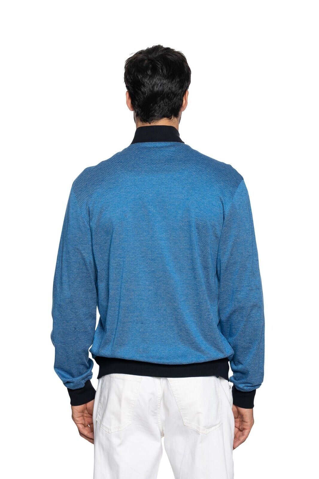 1300$ LUXURY ITALO FERRETTI Bomber Jacket Blue Cotton LISLE Size L BIJAN