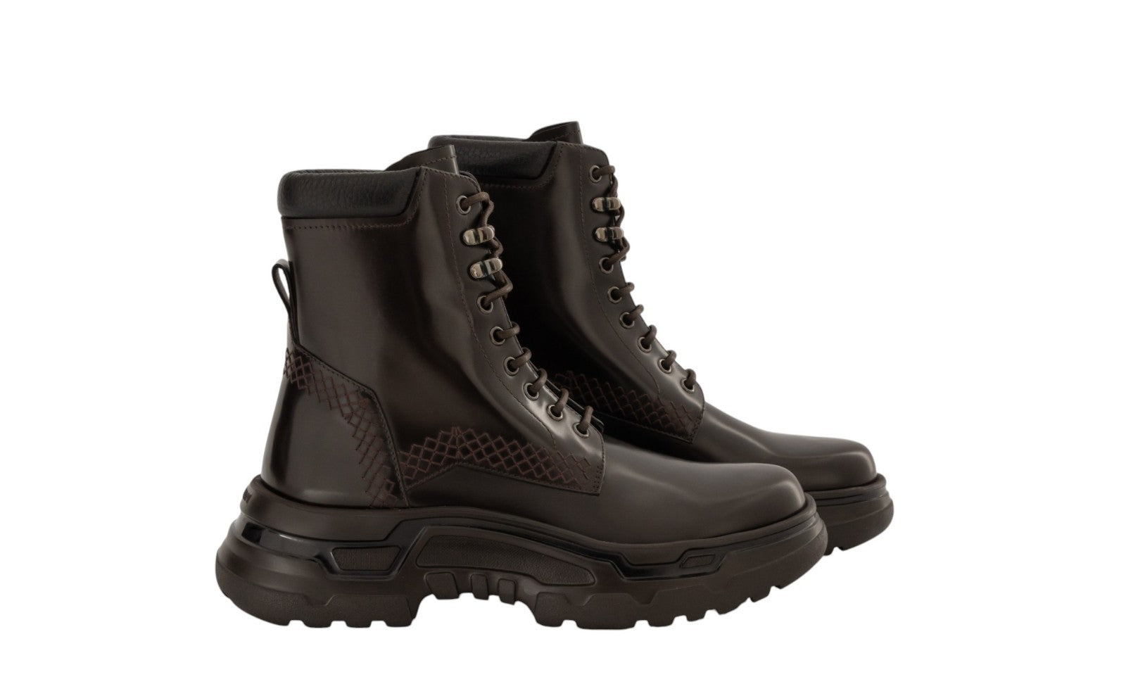 1620$ GIORGIO ARMANI Combat Boots Shoes Chocolate Leather 5.5 UK 6.5 US 39.5 IT