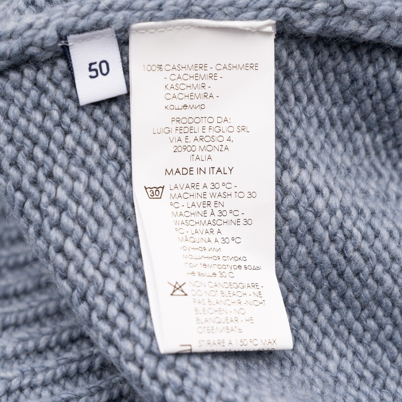 $2200 FEDELI Light Blue Cardigan Jacket Zip 100% Cashmere Malfilè 40 US / 50 EU