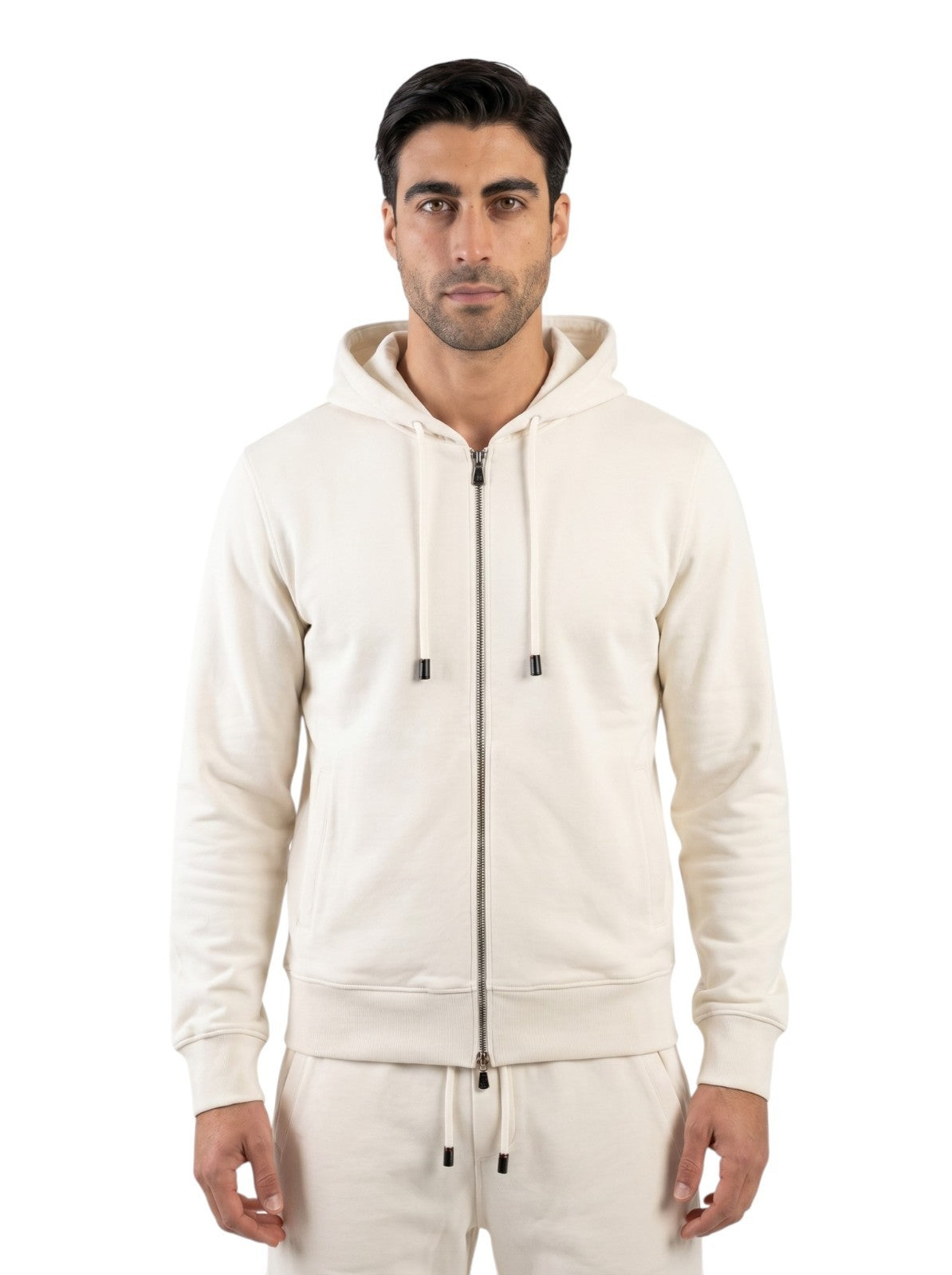 $2400 ISAIA NAPOLI Ivory Zip Tracksuit Jogging Short Pant Cotton - Silk Size L