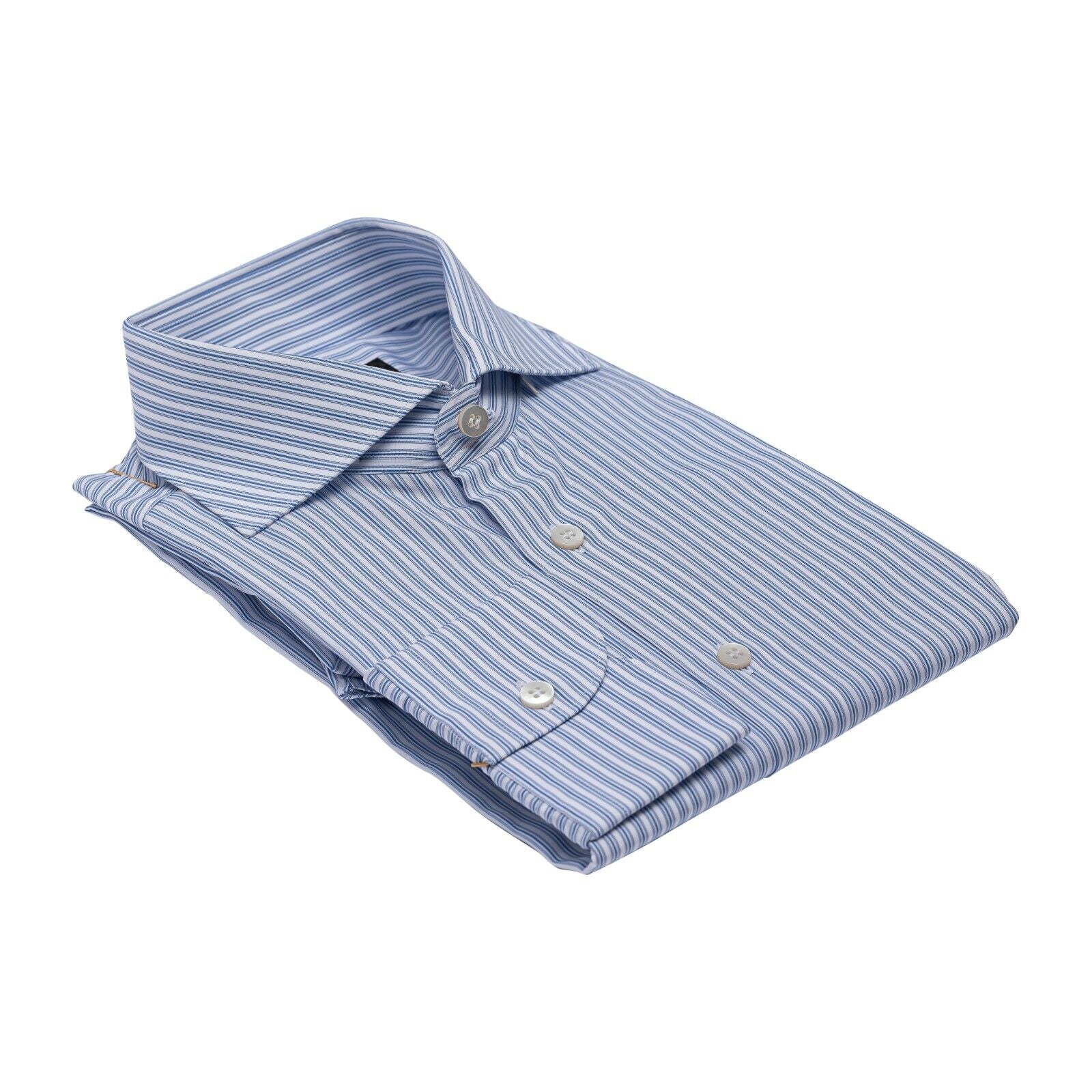 690$ ITALIAN LUXURY GERLIN Shirt Striped Blue Cotton 16 - 41 3S BIJAN