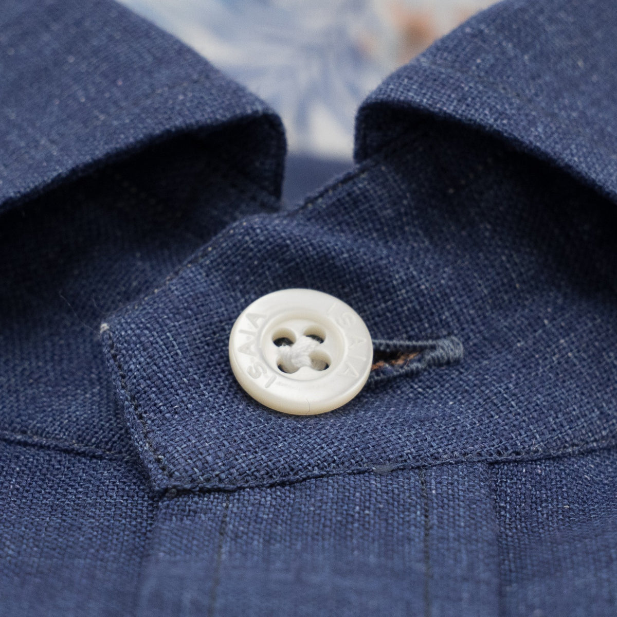765$ ISAIA NAPOLI "Mix" Blue Dress Shirt Hand-Sewn 100% Linen 15.75 - 40