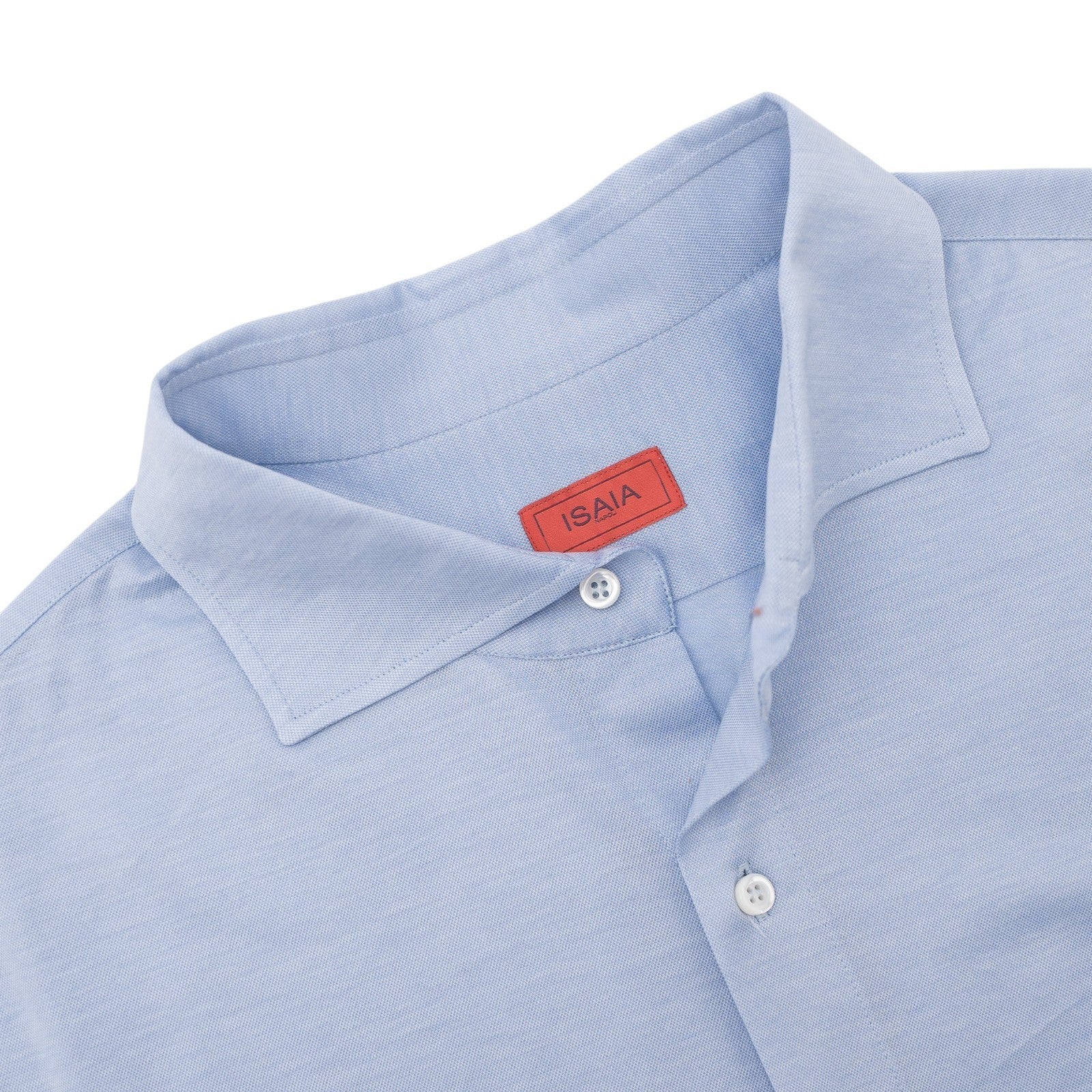 750$ ISAIA "Mix" Light Blue Dress Shirt Hand-Sewn Stretch Cotton Jersey 17 - 43