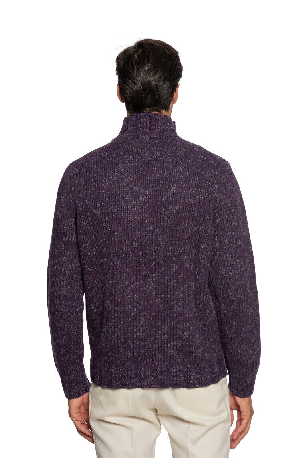 $1500 FEDELI CASHMERE Purple Sweater Thick Mouline Ribbed 100% Cashmere Mockneck