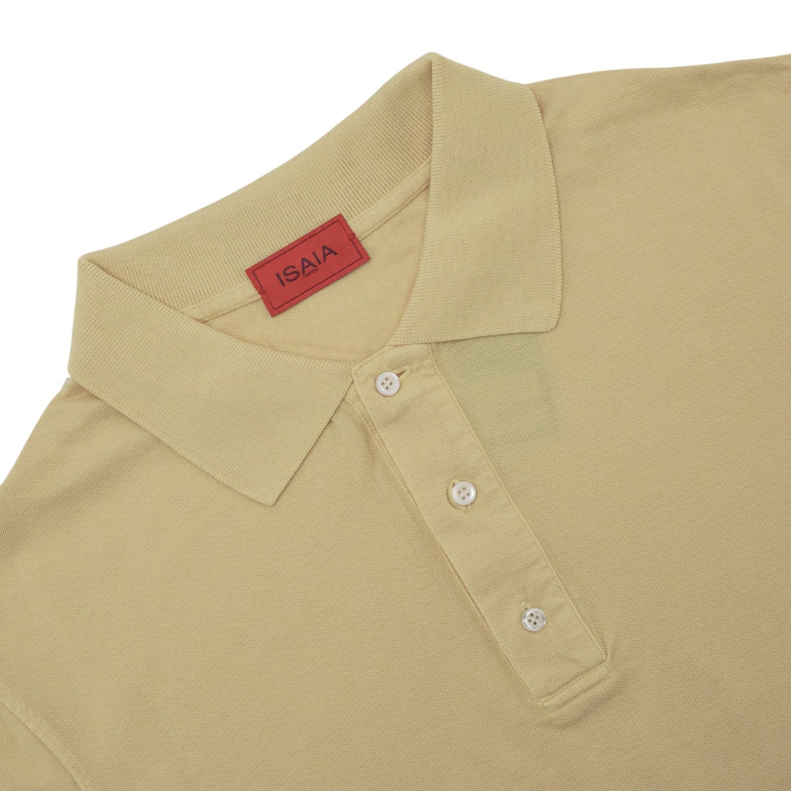575$ ISAIA NAPOLI Garment Dyed Cotton Piquet Short Sleeve Polo Yellow