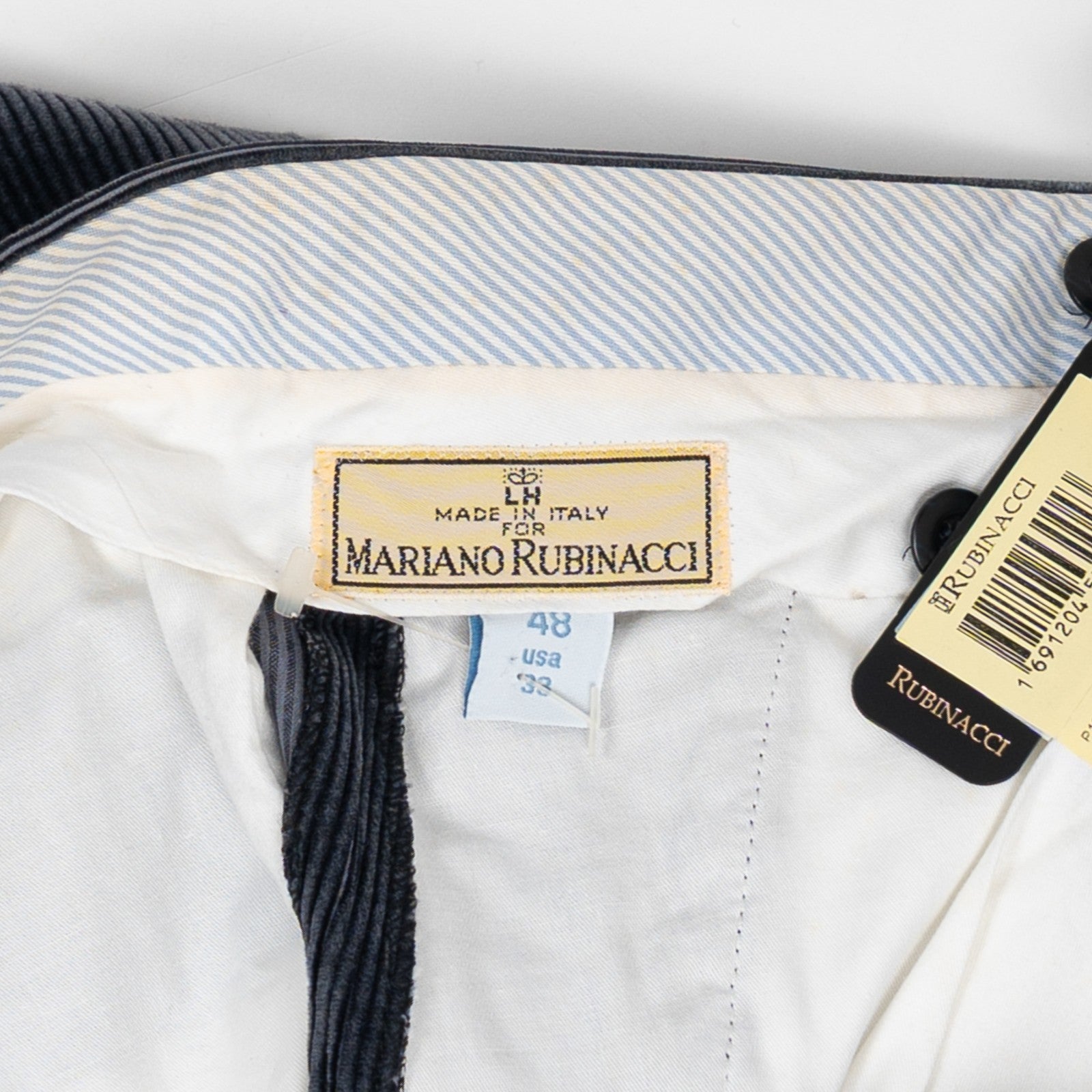 625$ RUBINACCI NAPOLI "Luca" Gray Ice Cotton Corduroy Trouser Pant