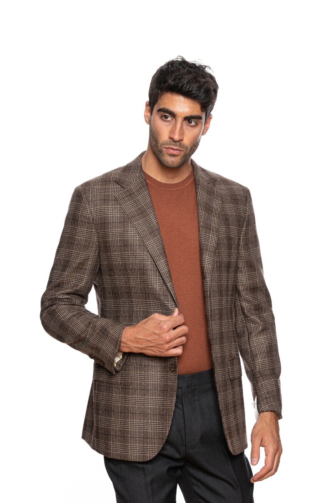 $2590 BELVEST Check Brown Cashmere Silk Jacket 42 US / 52 EU Drop 7R F/W 2018