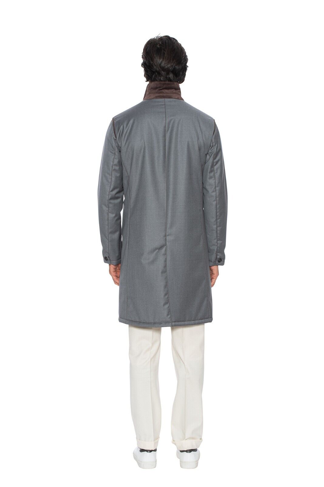 $4200 HETTABRETZ Gray Coat Wool Leather Silk Water-resistant 40 US / 50 EU Slim