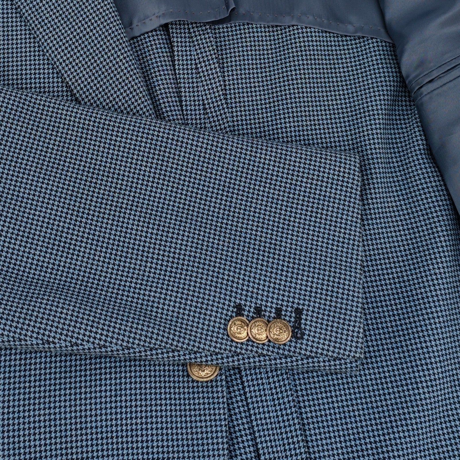 1450$ RAFFAELE CARUSO Blue Houndstooth Cotton 3/2 Roll Sport Coat 42 US / 52 IT