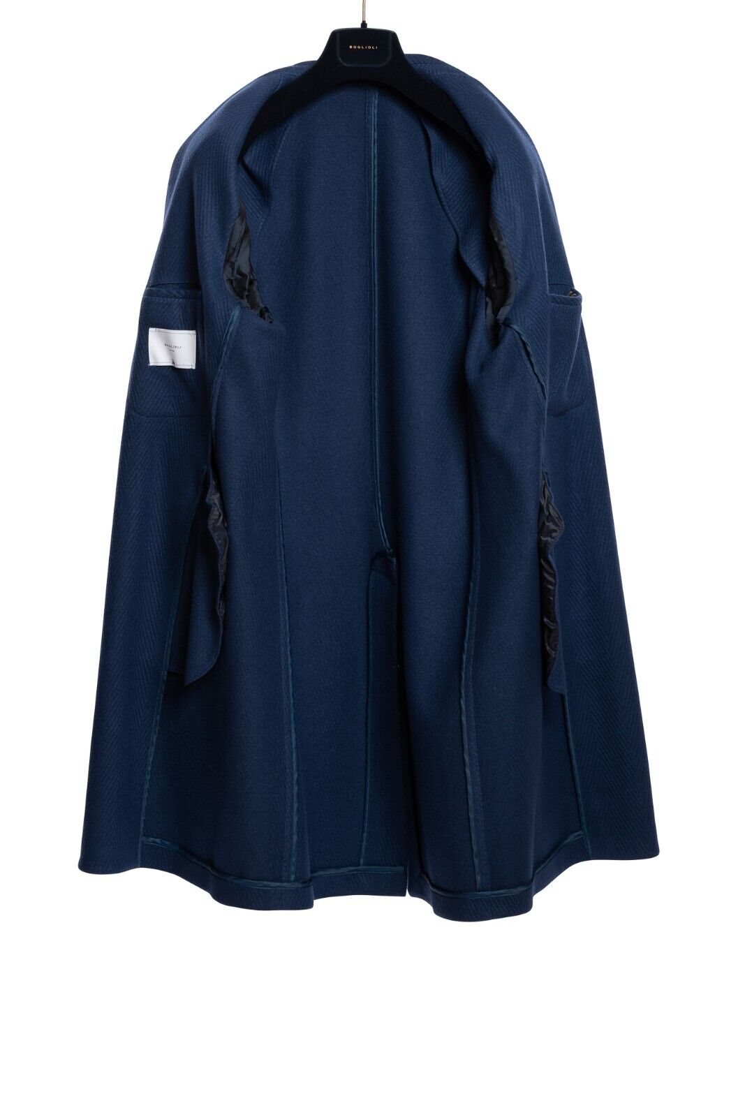 $1950 BOGLIOLI MILANO Blue Overcoat Coat Wool Herringbone 38 US / 48 EU