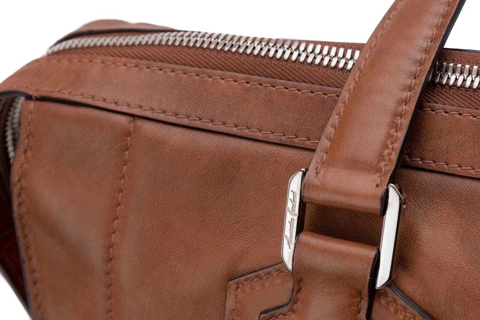 $1590 Testoni Bologna Briefcase PC Case Handbag Coffee TAMPONATO Calf