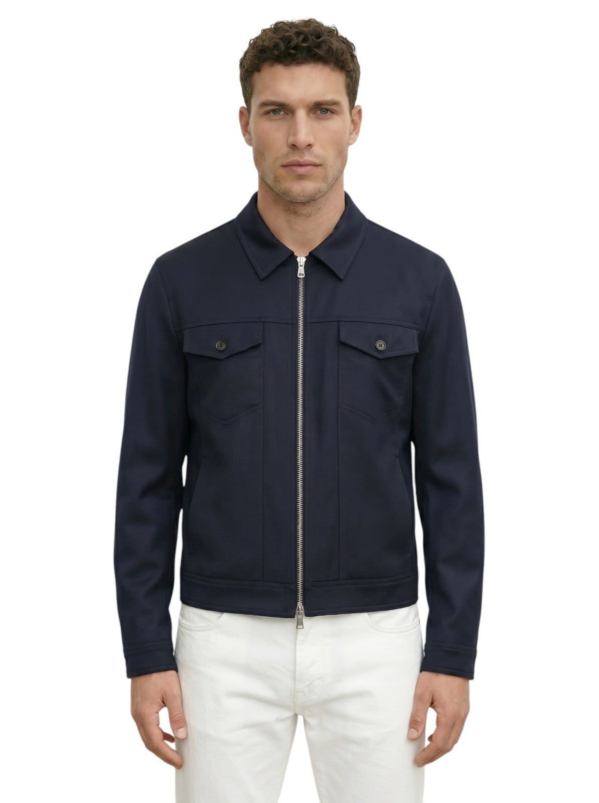 $3450 ISAIA NAPOLI Blue Navy Collared Zip Jacket Wool 42 US / 52 EU