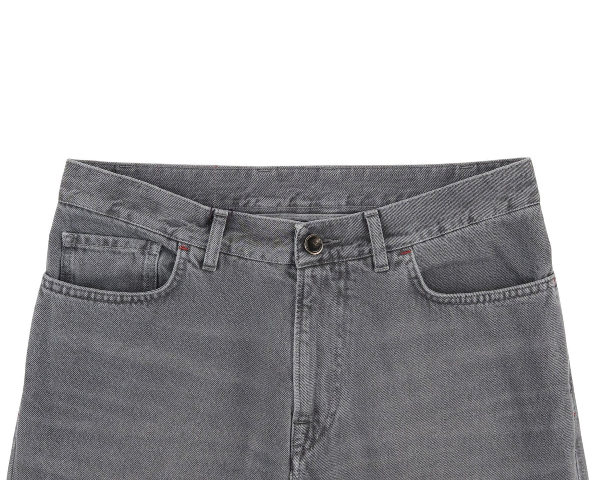 795$ ISAIA NAPOLI "Chiaia" Gray Denim Jeans Pant Cotton Regular - Leather Tag