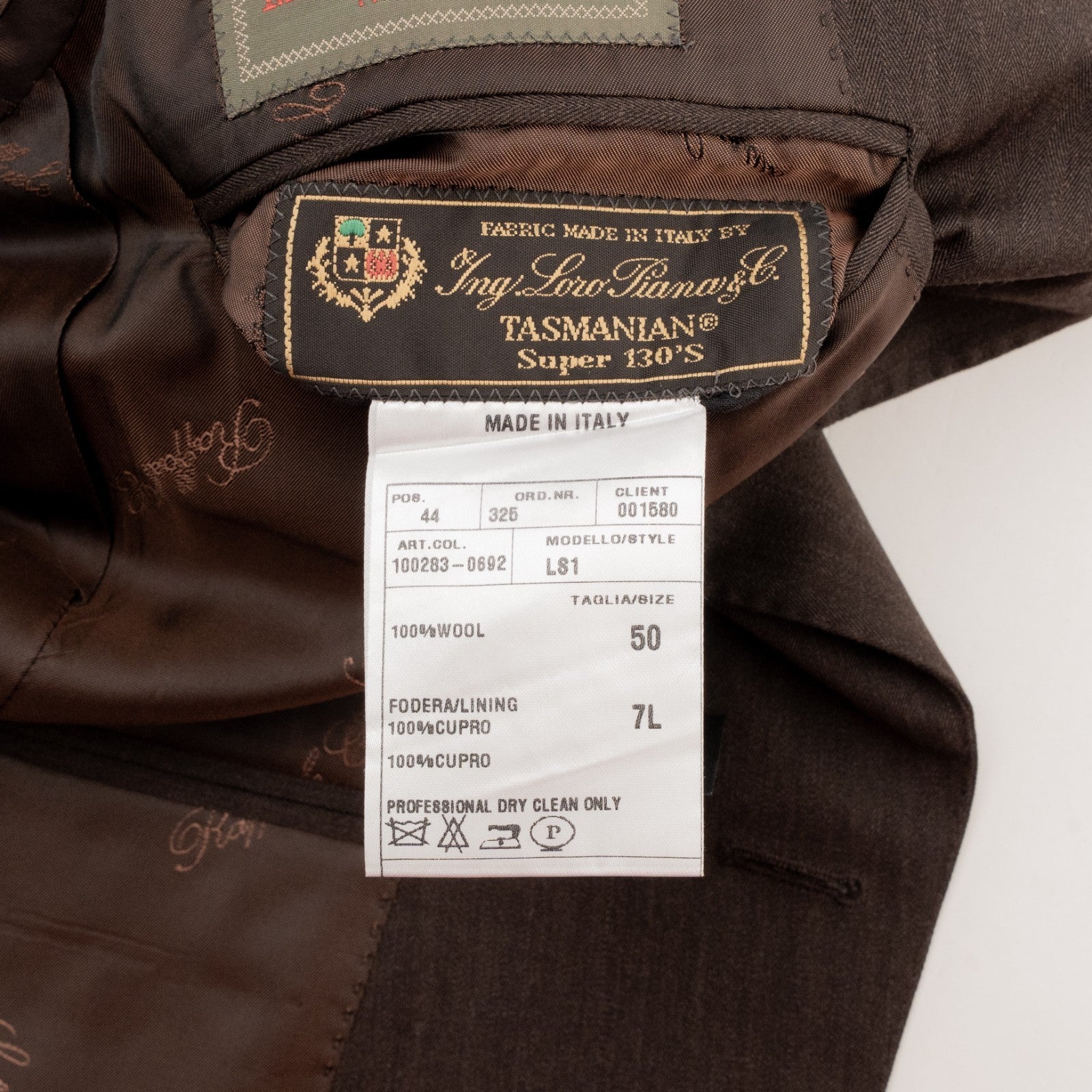 $2400 RAFFAELE CARUSO Brown Suit LORO PIANA Wool 130's Herringbone 40 US / 50 EU