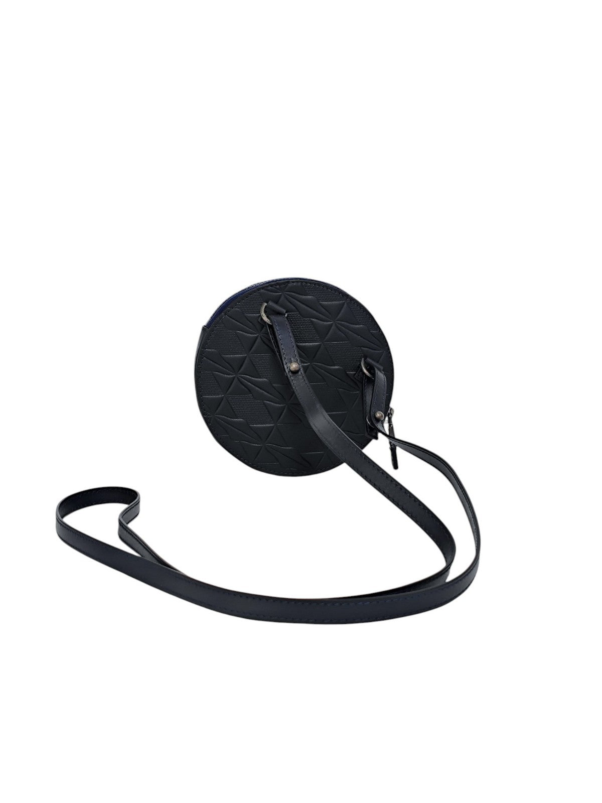 210$ PINEIDER FIRENZE 1774 Mini Crossbody Round Coin Case Embossed Calf Blue