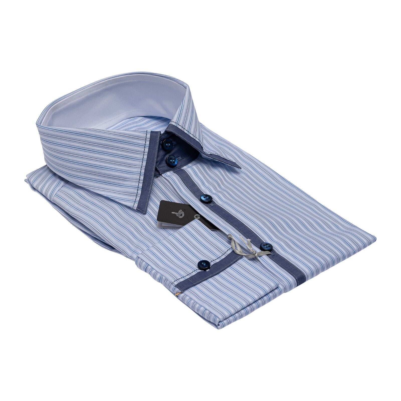 690$ LUXURY GERLIN Shirt Striped Blue Jacquard Cotton 16 - 41 3L ZILLI