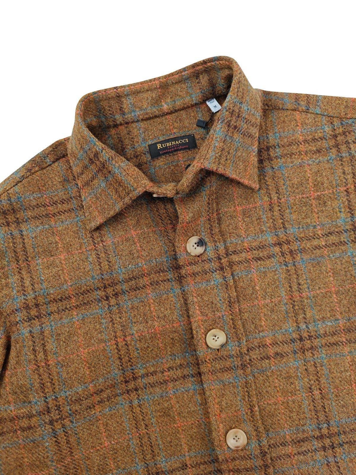 $950 RUBINACCI NAPOLI Brown Checks Overshirt Jacket Flannel Wool Size M