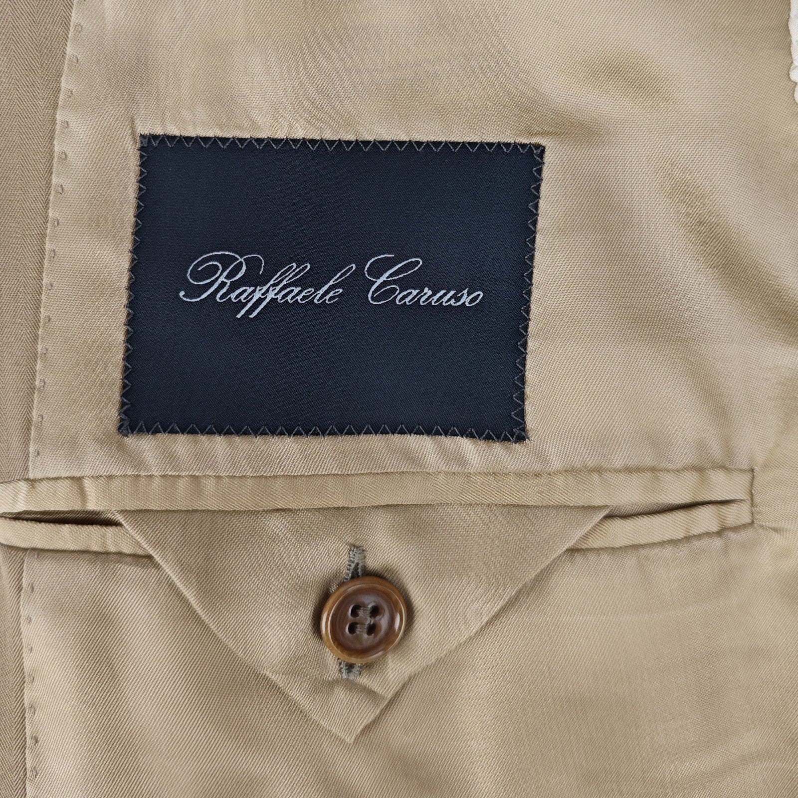 1950$ RAFFAELE CARUSO Handmade Suit Beige Herringbone Cotton Wool Made in Italy