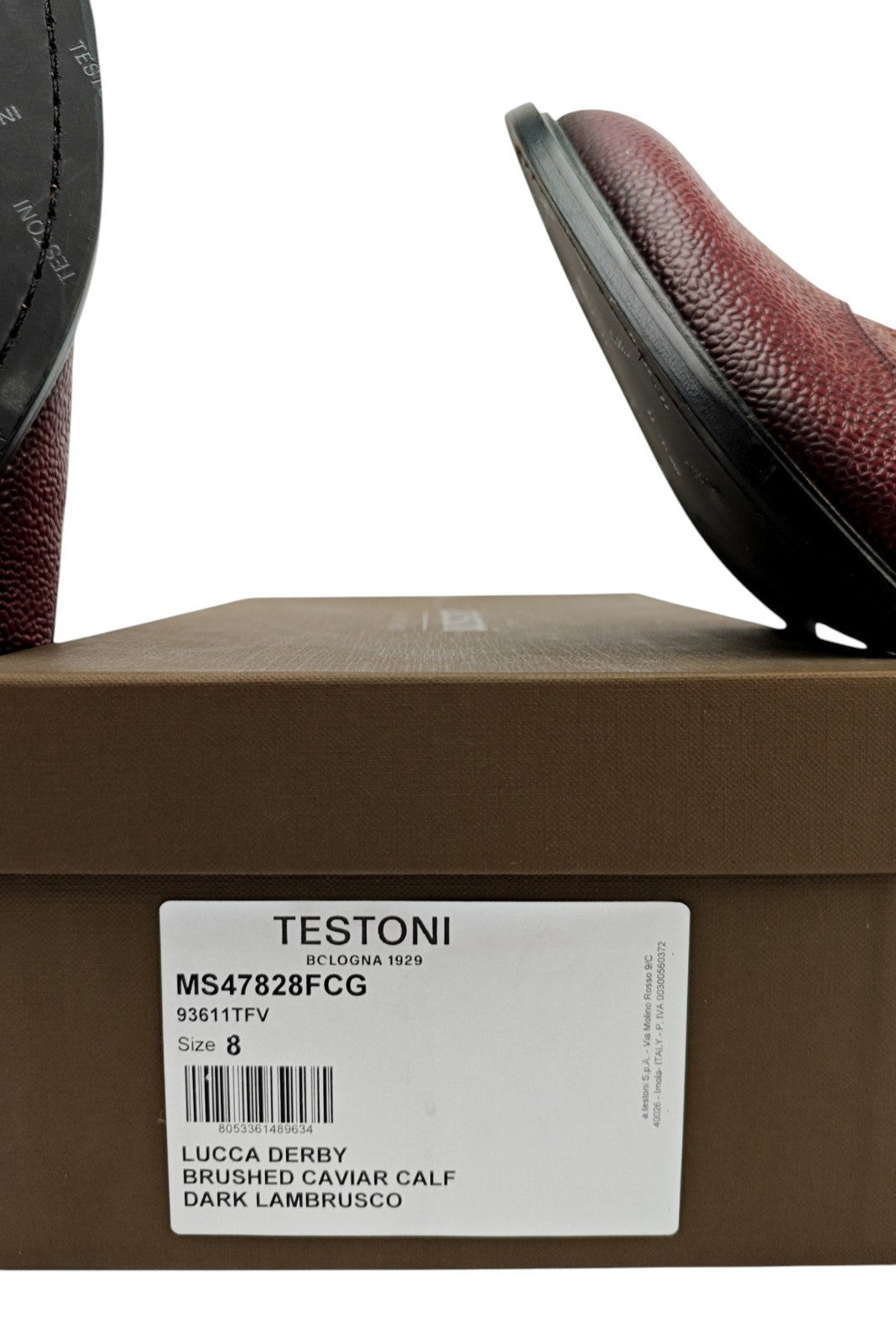 1250$ TESTONI "Lucca" Derby Shoes Caviar Calf Lambrusco 8 UK / 9 US / 42 IT