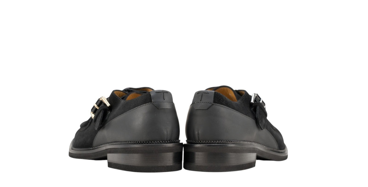 1200$ TESTONI Single Monk Shoes Buckle English Suede Black 8 UK / 9 US / 42 IT