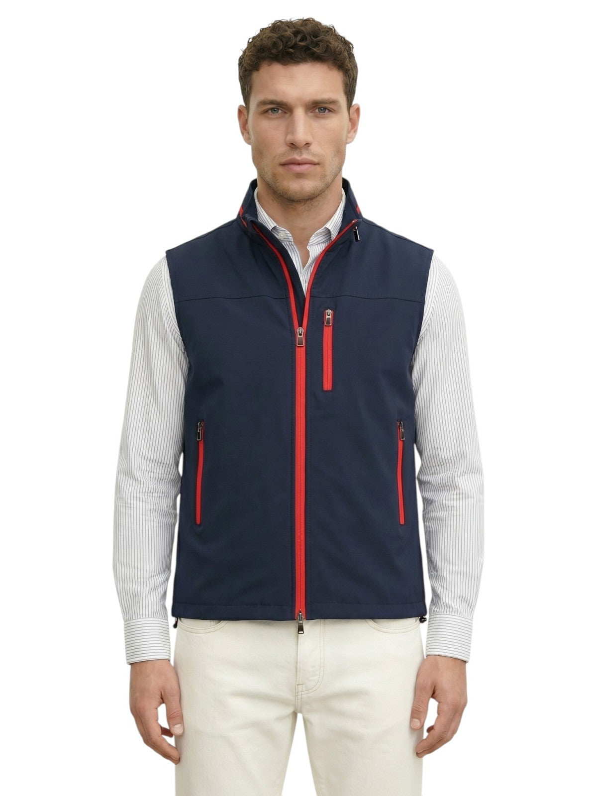 $2750 ISAIA NAPOLI Blue Navy Zip Vest Techno Wool - Silk 40 US / 50 EU R