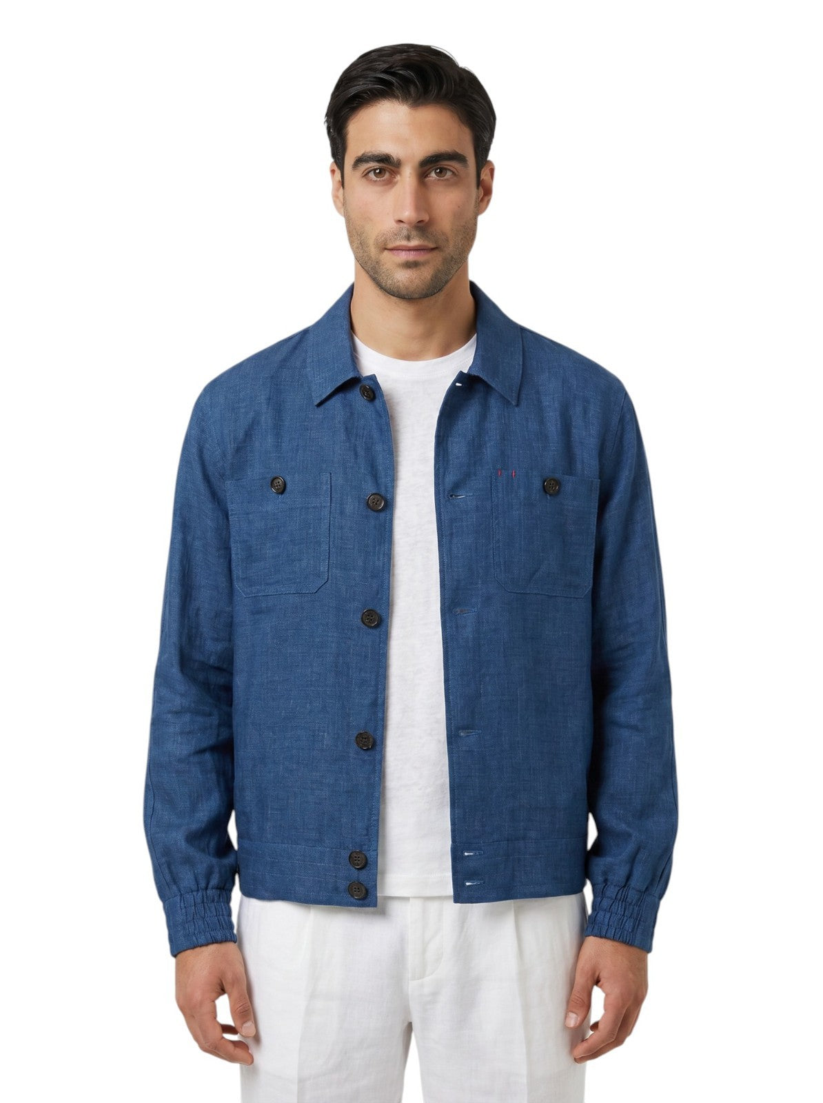 $1450 ISAIA NAPOLI Blue Hand-Sewn Jacket Shirt 100% Linen 36 US / 46 EU