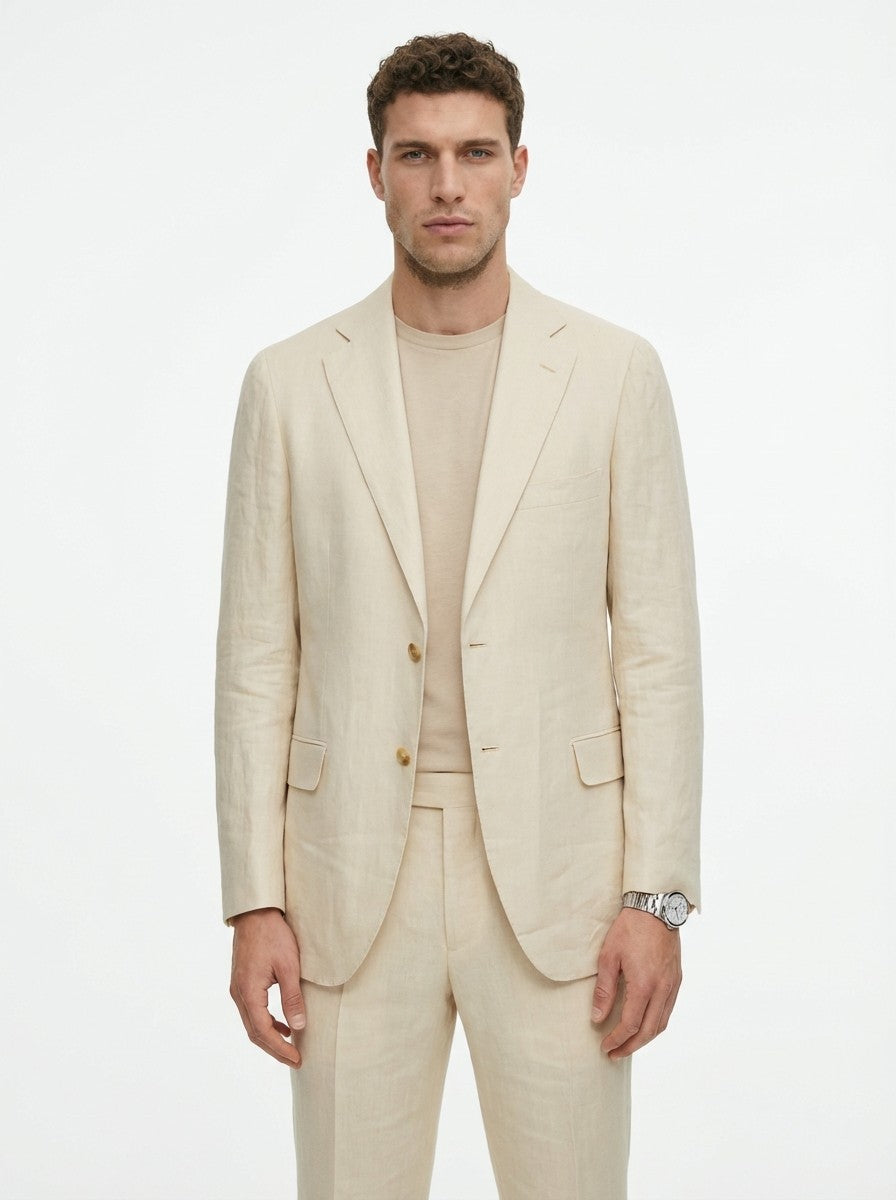 2000$ RAFFAELE CARUSO Ivory Handmade Suit 100% Linen 44 US / 54 IT