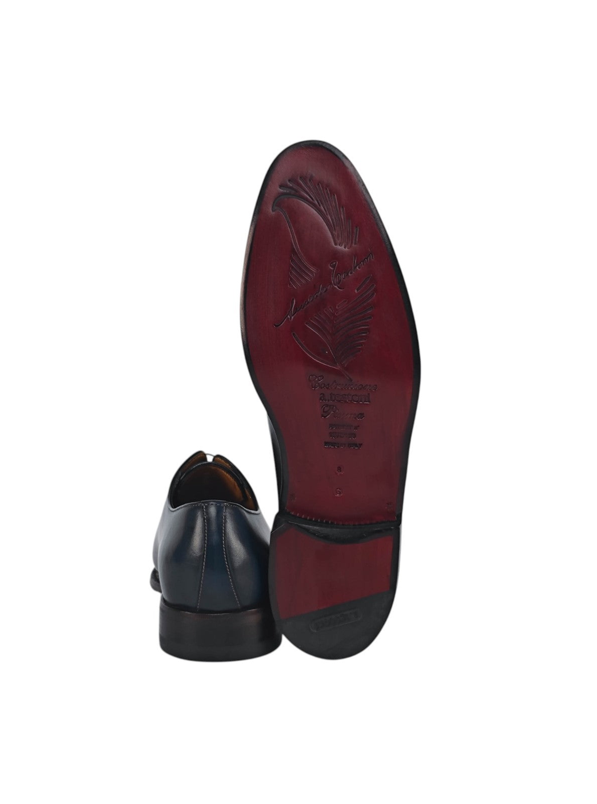 1300$ TESTONI "Piuma" Oxford Shoes Top Calf Shaded Indigo/Cigar 8 UK 9 US 42 IT