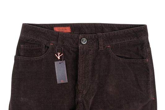690$ ISAIA NAPOLI Dark Brown Chino 5 Pockets Trousers Pant Corduroy Cotton